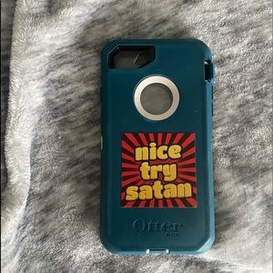 Blue Otter Box Case + Nice Try Satan Sticker